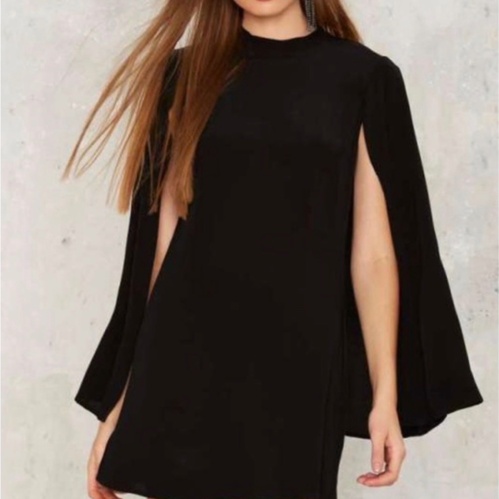 Nasty Gal Black Mini Dress with Cape Sleeves
